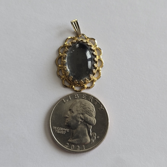 Vintage pendant silver clear cabochon Gold tone setting charm boho - Picture 9 of 12